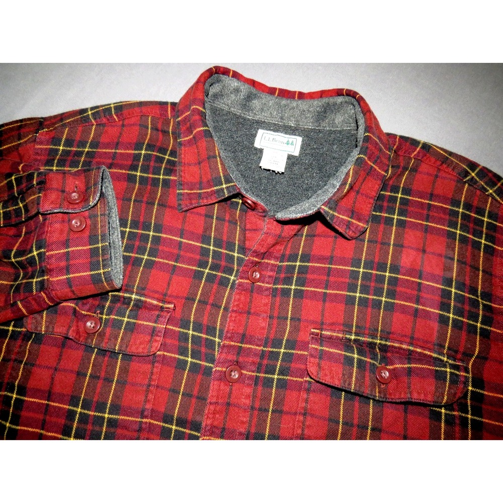L.L. Bean Long Sleeved Fleece Lined Plaid Flannel Button‎ Up Shirt Men's XL